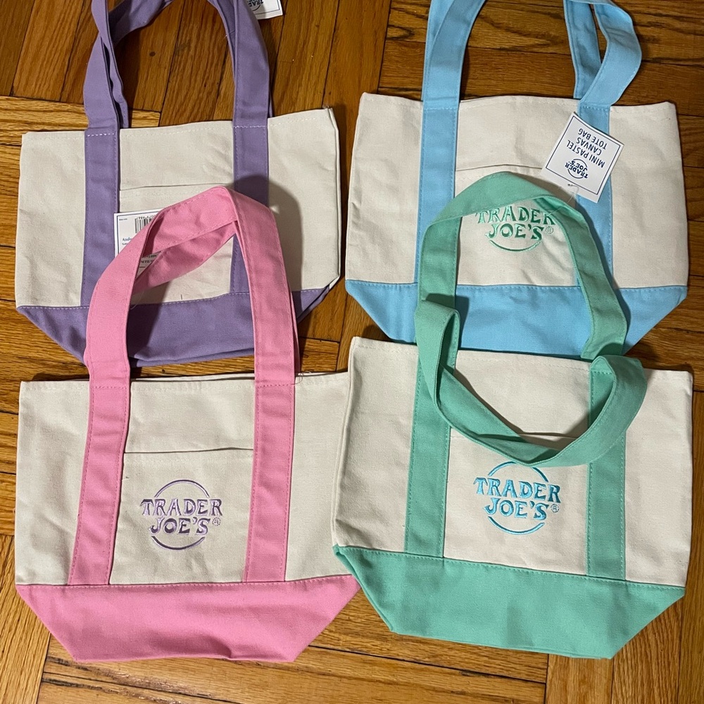 COPY - Canvas Tote Bag Set - Pink, Purple, Green. Trader joe  mini pastel tote …